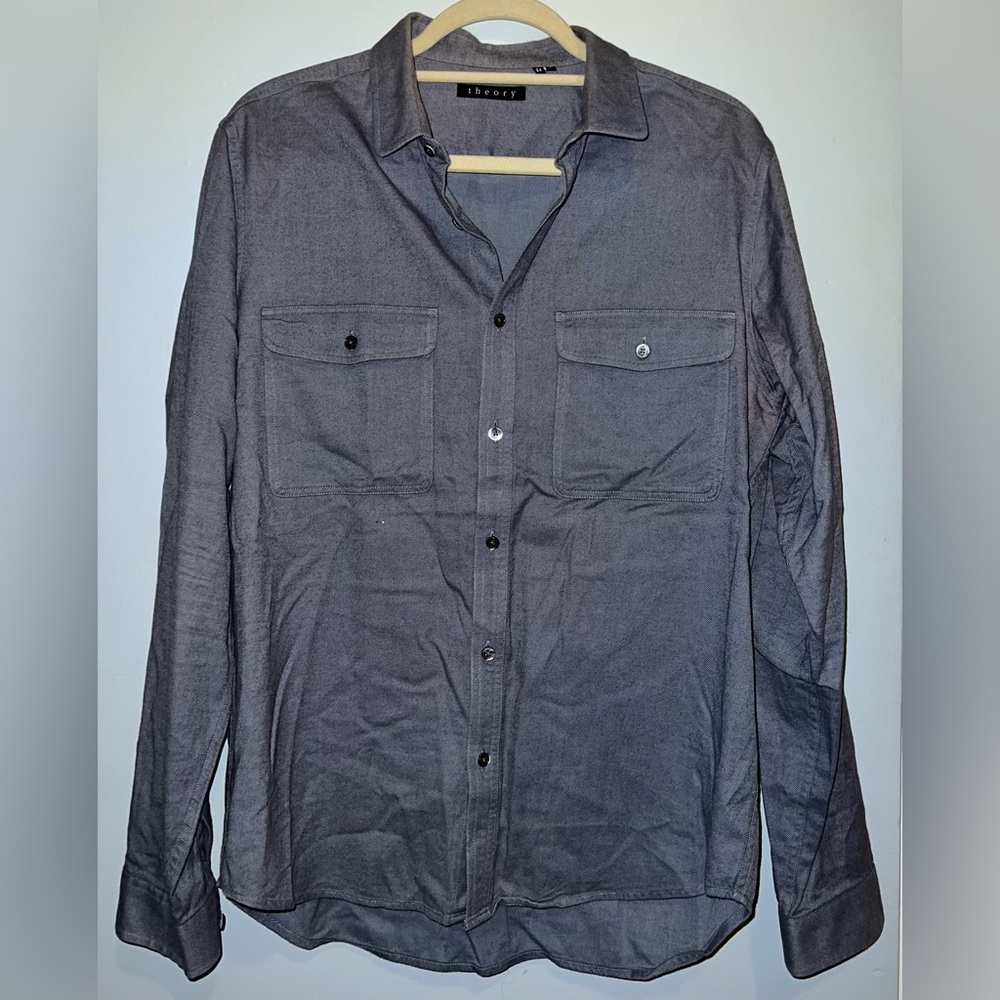 Theory Men’s Long Sleeve Button Down Collared Shirt Dark Gray Size L